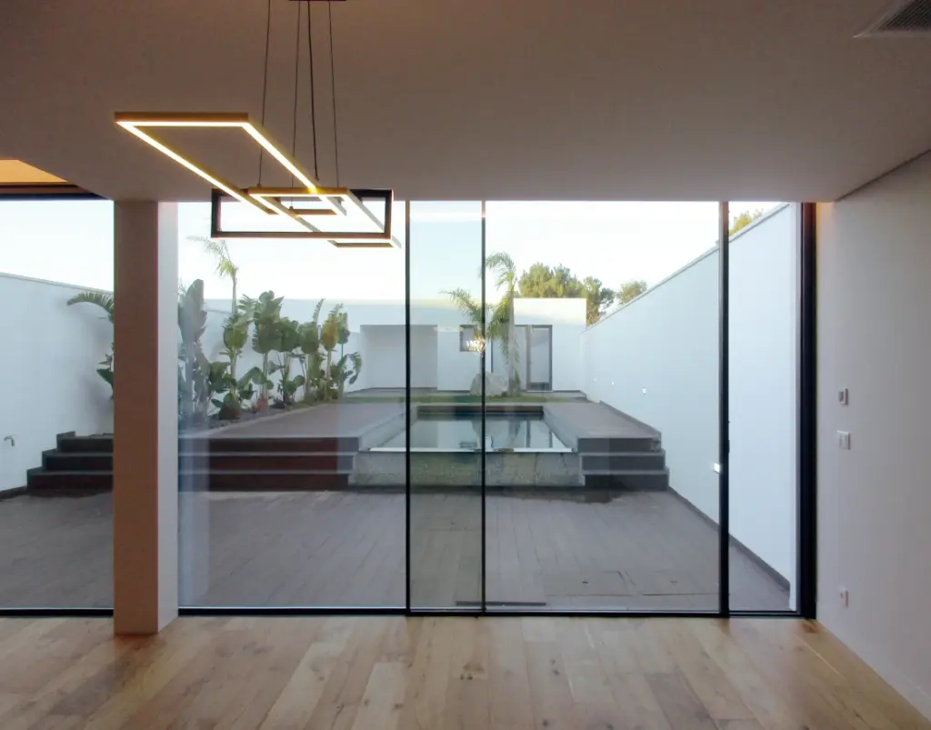 Dining room with pool view